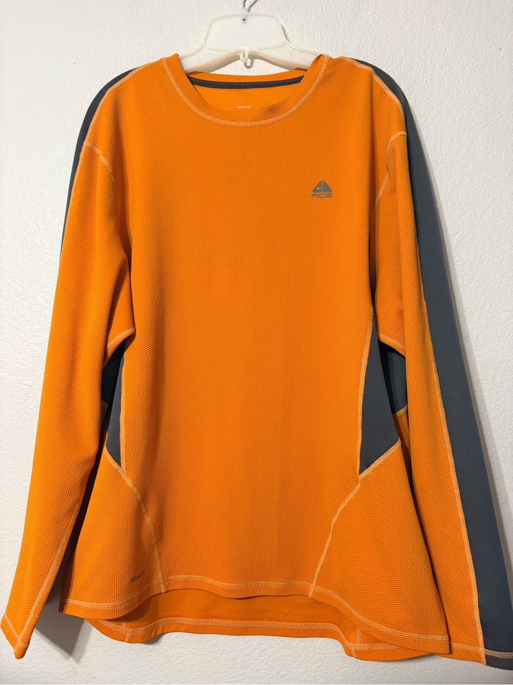 Nike ACG Orange Gray Crewneck Thermal Knit Top Long Sleeve XL